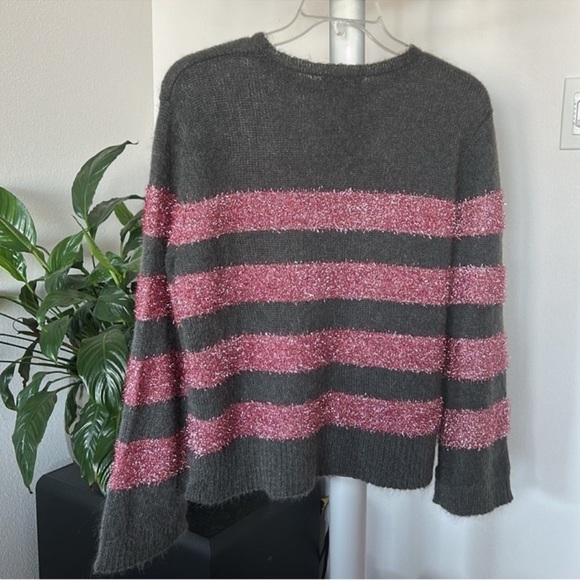 WYSE London Knit Wool Mohair Blend Sweater Sz M/L Striped Gray Pink Sparkly - Picture 7 of 9